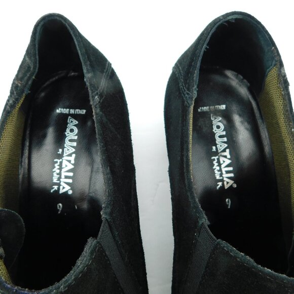 AQUATALIA Black Weatherproof Suede Leather Block Heel Zipper Ankle Booties 9 - Picture 8 of 9